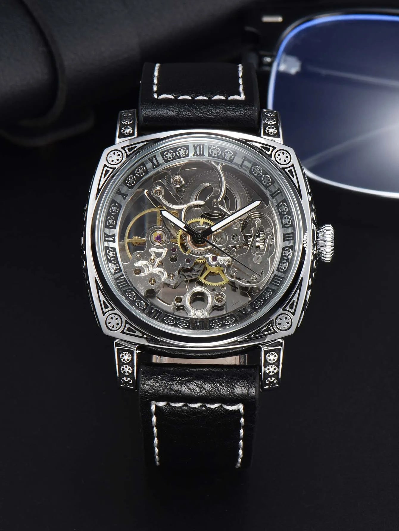 LONGLUX automatic watch retro style wholesale mechanical wristwatches skeleton carve waterproof leather no logo mens watch - Madeinsea©