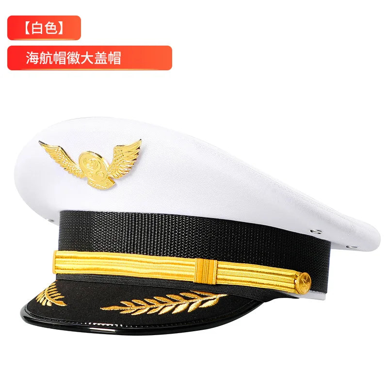 Vintage Officer Peaked Cap Classic Design Adjustable Strap for Aviation Navy Captain Security Railway Personnel Unisex Fits Most