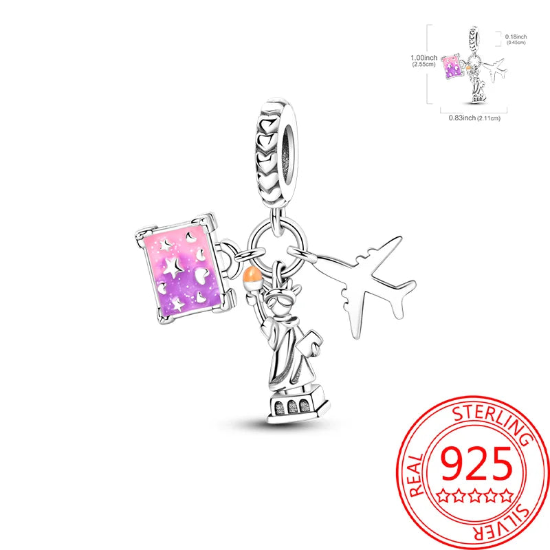 925 Sterling Silver Paris Tower Aircraft Travel Charm Pendant Beads Fit Charm Original Bracelet for Women Jewelry Making