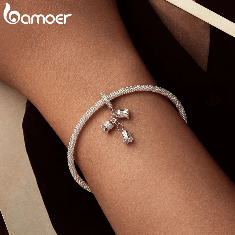 BAMOER Solid 925 Sterling Silver Lily of the Valley Pendant Bead fit Original Bracelet & Necklaces Jewelry DIY bamoer Charm