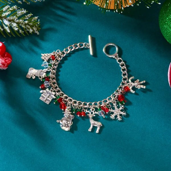 Bracelet de Noël ajustable pour femme, orné d'un pendentif Père Noël, bonhomme de neige, étoile et sapin, bijou de fête