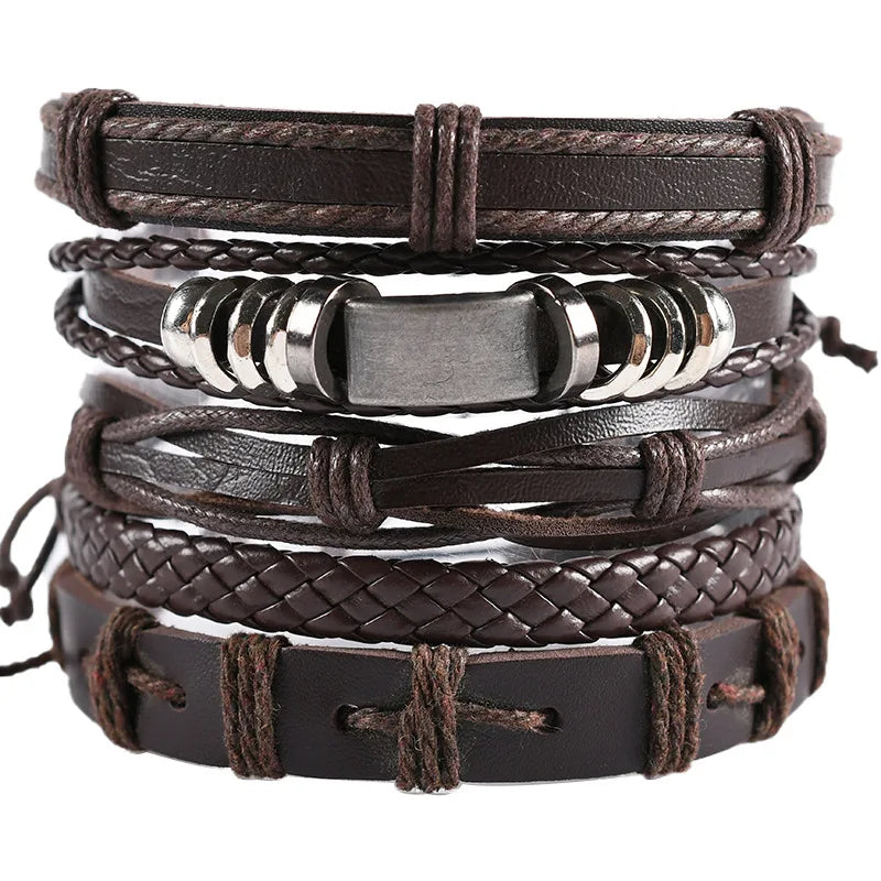 8 Fashion Bracelet Viking Bracelet For Men Hand Bracelets Woven Skull Hand Jewelry Adjustable Leather Set Bracelet For Leather