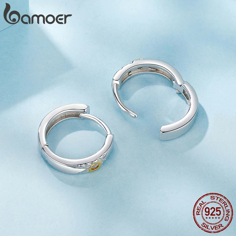 BAMOER Creolen aus 925er Sterlingsilber mit Stern-Motiv für Damen, vergoldete Creolen, schlichte, minimalistische Creolen, hypoallergene Ohrringe