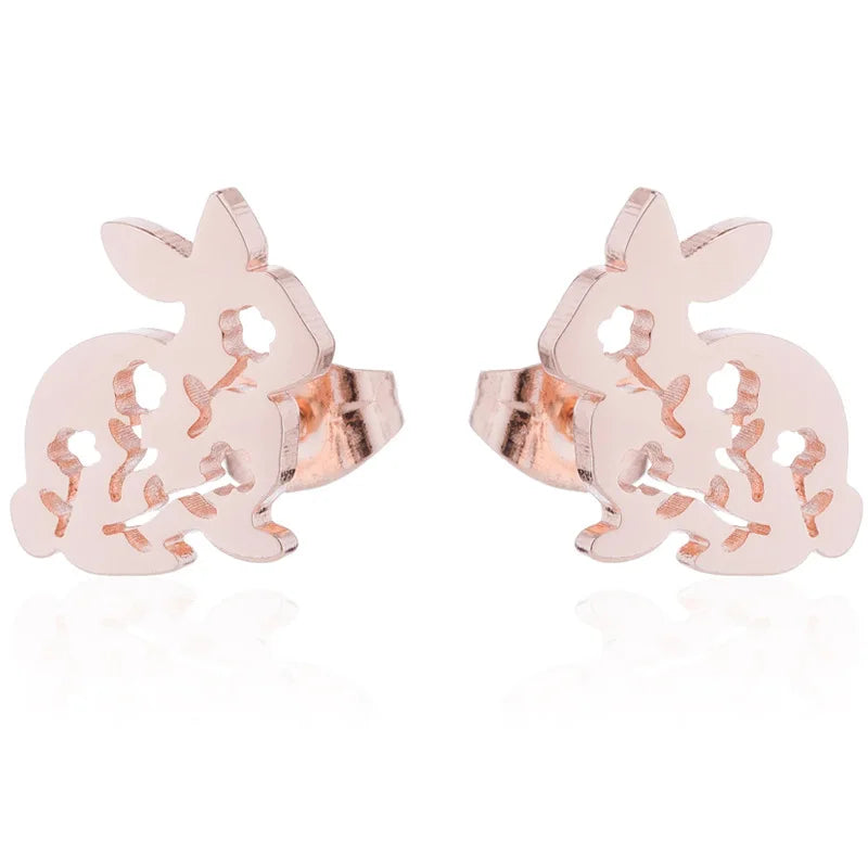 HIPPOP Street Rock Stud Earring Piercings Fashion Stainless Steel Cute Animal Rabbit Earstuds Earrings for Men and Women Gift