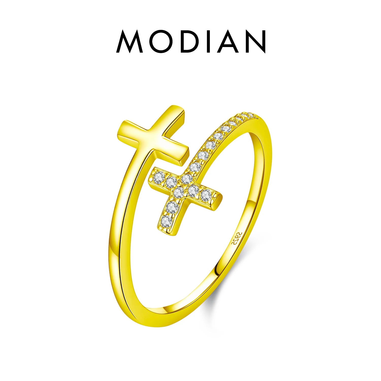 MODIAN Adjustable Rings 925 Sterling Silver Fashion Cross Sparkling Clear CZ Finger Rings For Women Party Fine Jewelry