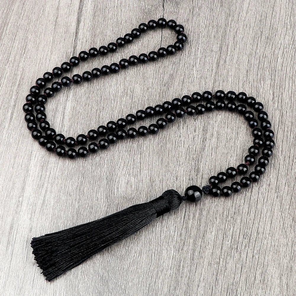 108 Mala Beaded Tassel Necklace Tiger Eyes Turquesa Meditation Yoga Jewelry Women Malachite Bohemian Ethnic Amazonite Necklace