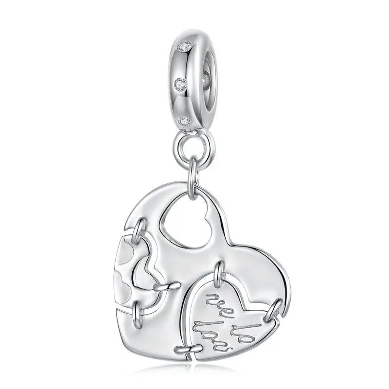 WOSTU Valentine Series 925 Silver Love Heart Charms Key Pendant Murano Glass Bead Fit Bracelet Jewelry Making Gift For Lover Her