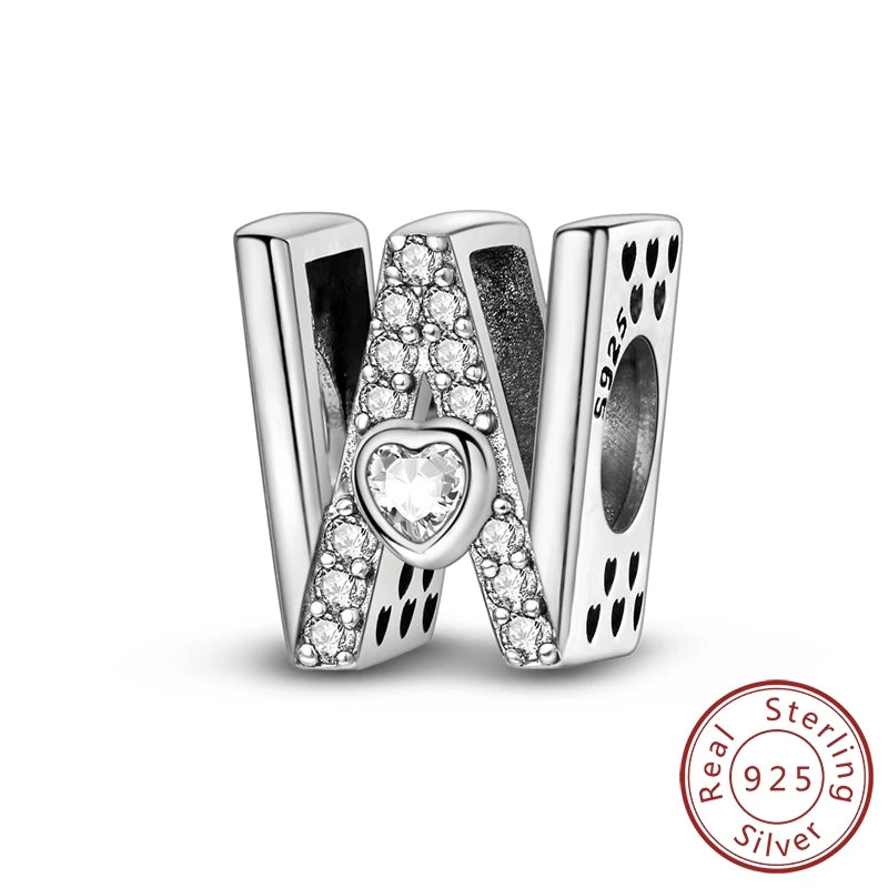 New 925 Sterling Silver Charm Beads 26 Letter Alphabet A-Z Charm Fit Original Charms Bracelet DIY Birthday Jewelry Gift Making
