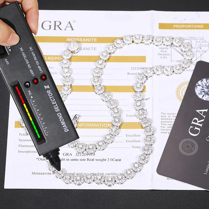 High Quality VVS1 Moissanite Chain  For Women Necklace 925 Silver Unisex For Men Women Sterling Silver Luxury Necklaces Gift