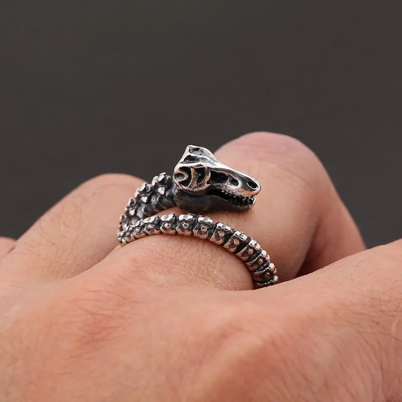 Buyee 925 Sterling Silber Ring Finger Schwarz Dinosaurier Knochen Ring für Frau Mann Mode Einzigartige Große Feine Schmuck Kreis mit Box