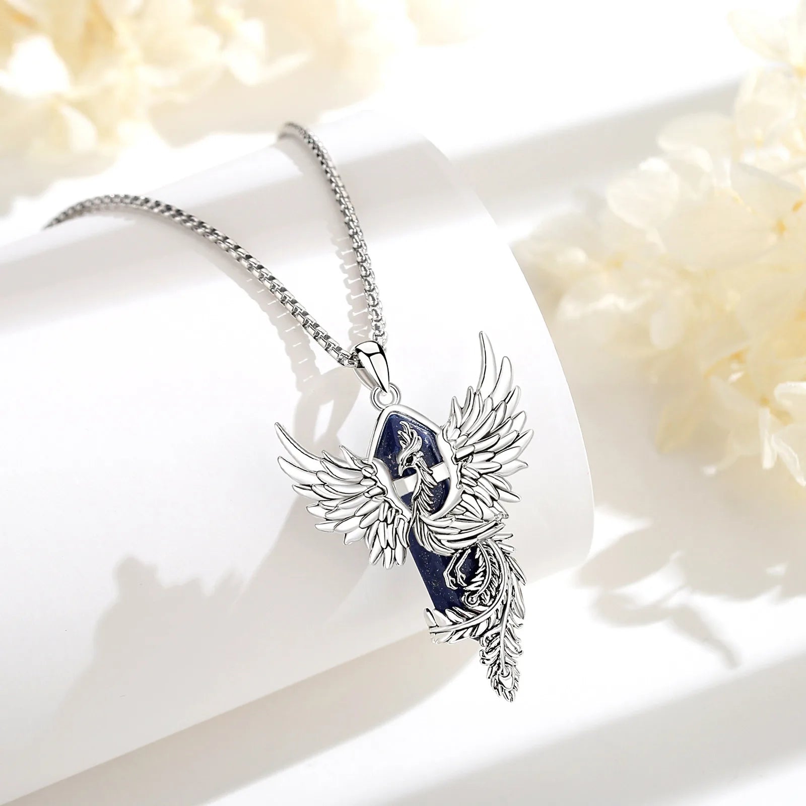 Eudora Phoenix Twining Hexagonal Lapis Lazul Prismatic Necklace Energy Healing Stone Crystal Pendant meditation Jewelry Man Gift