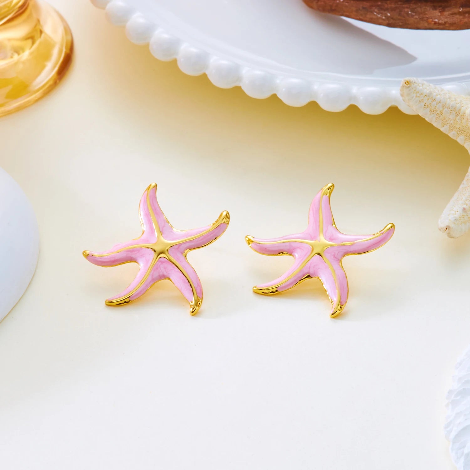 Gold Color Stainless Steel Starfish Earrings For Women Fashion Pink Green Orange Enamel Stud Earring Girls Beach Charm Jewelry