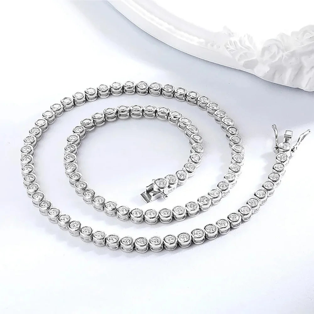 Serenity D Color 2mm 3mm Full Moissanite Tennis Necklace For Women S925 Silver Moissanite Bubble Bracelet Plate 18K Fine Jewelry