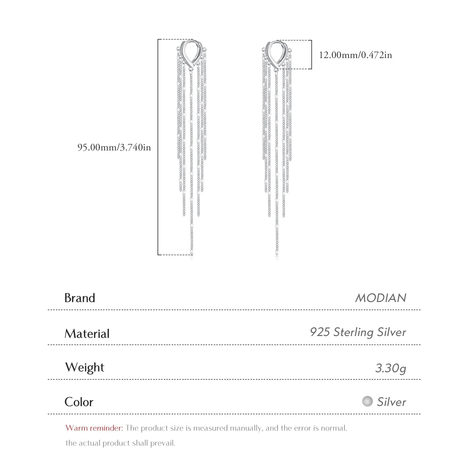 MODIAN 925 Sterling Silver Sparkling Long Tassel Hoop Earrings Trendy Party Luxury Buckle Earrings For Women Fine Jewelry Gifts - Madeinsea©