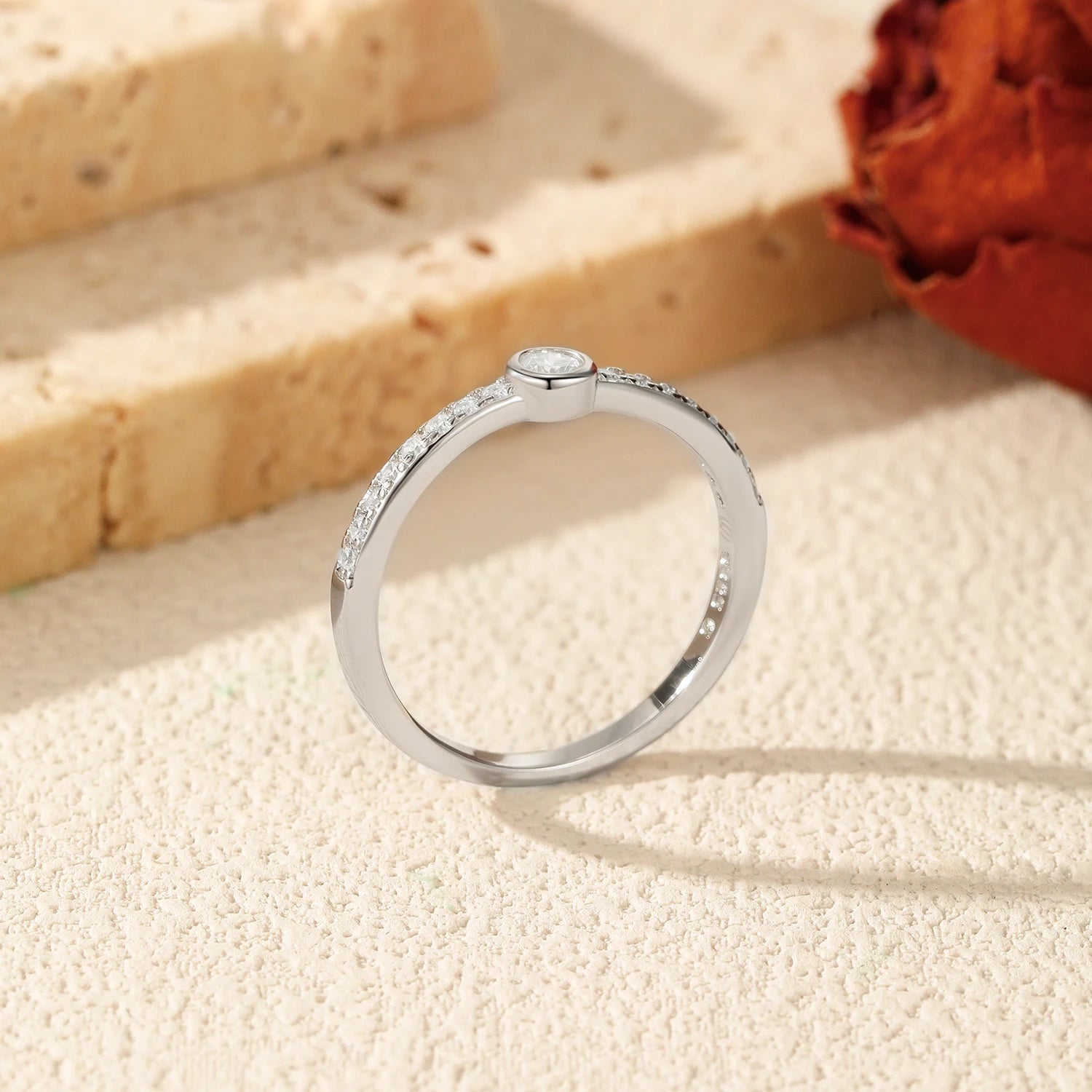 MODIAN 0.1CT D Color Moissanite 925 Sterling Silver Fashion Round Stackable Finger Rings For Women Daily Fine Jewelry ﻿