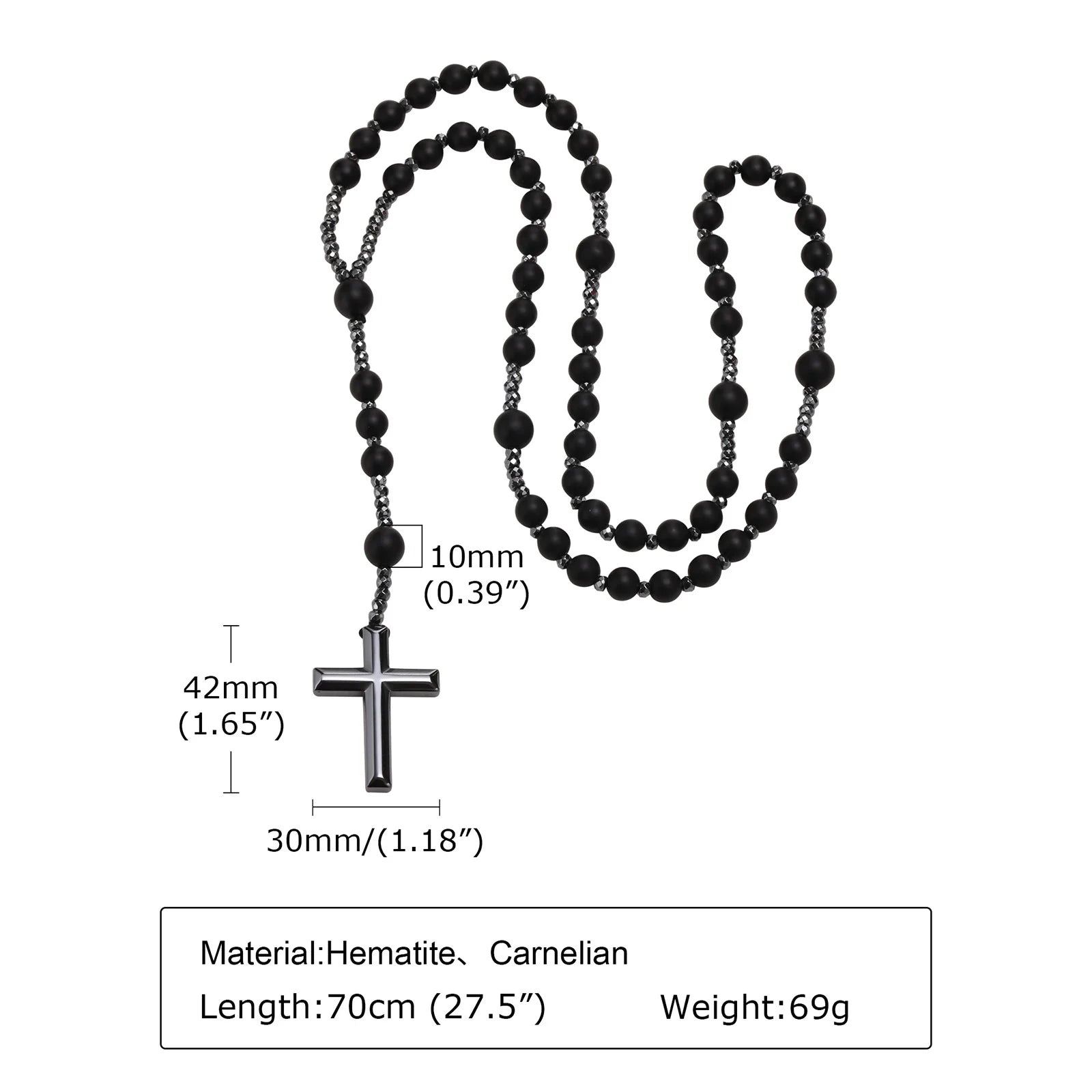 Vnox Natural Stone Power Banlace Healing Beads Necklaces for Men Women,Long Rosary Necklaces,Christian Prayer Faith Cross Collar