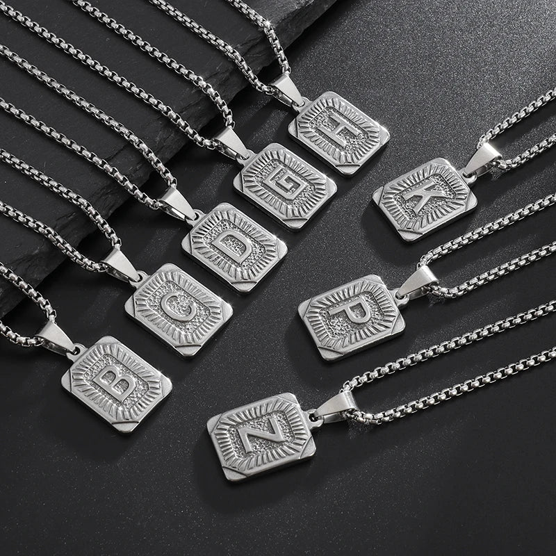 Initial A-Z Square Stainless Steel Pendant Necklace - Madeinsea©