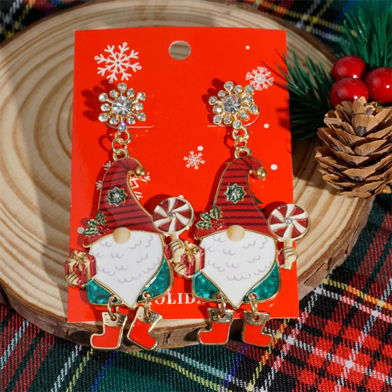 Christmas Drop Earrings For Women Shiny Rhinestone Santa Claus Xmas Tree Snowman Elk Snowflake Long Tassel Dangle Earring Gifts