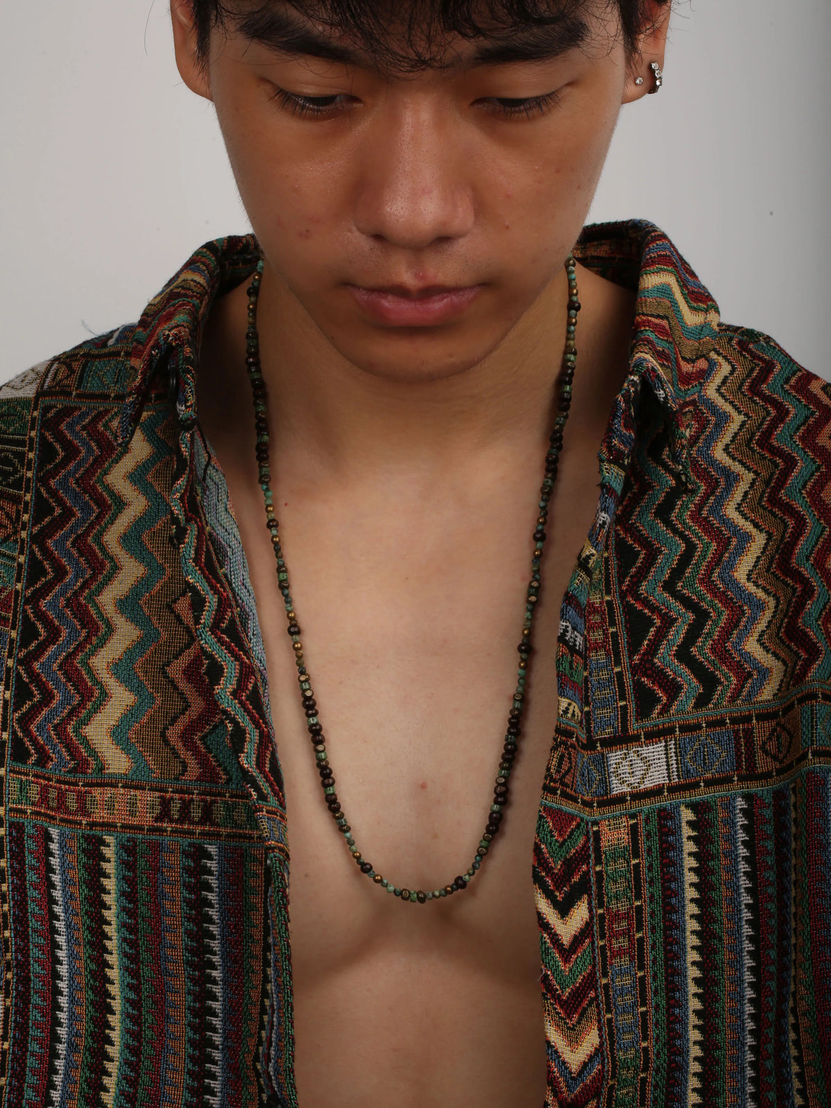 1PC INGX Men's Ethnic Style Africa Stone Necklace for Men Hippie Bohemia Long Beaded Necklace Man Tribal Jewelry Collar Hombre
