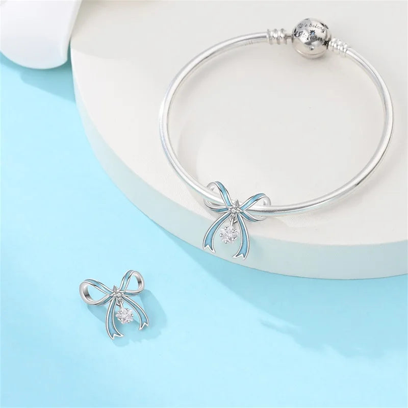 Fit Original 925 Sterling Silver Charms Beads Bows Swan Ballet Princess Pink Charms For Women Fine DIY Birthday Jewelry Gifts