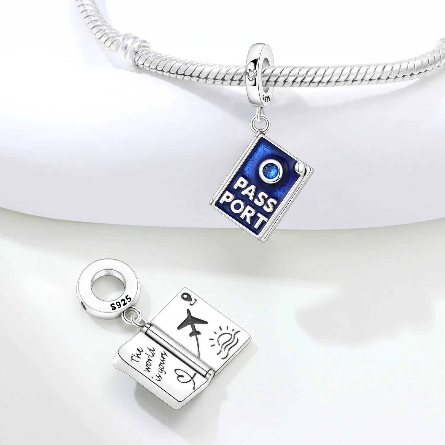 PANPOKI 925 Sterling Silver Blue Can Open Passport Beads Original Pendants Bracelet Charm Jewelry Party DIY Trendy Gifts