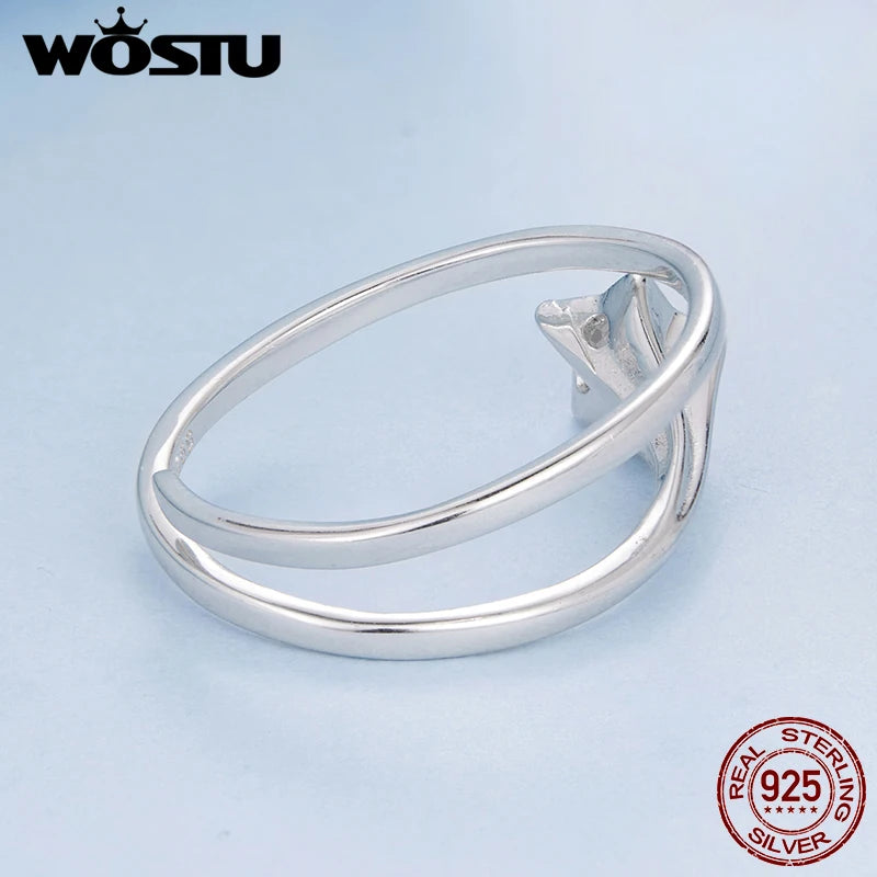 WOSTU 925 Sterling Silver Double Layer Star Opening Ring For Women,
