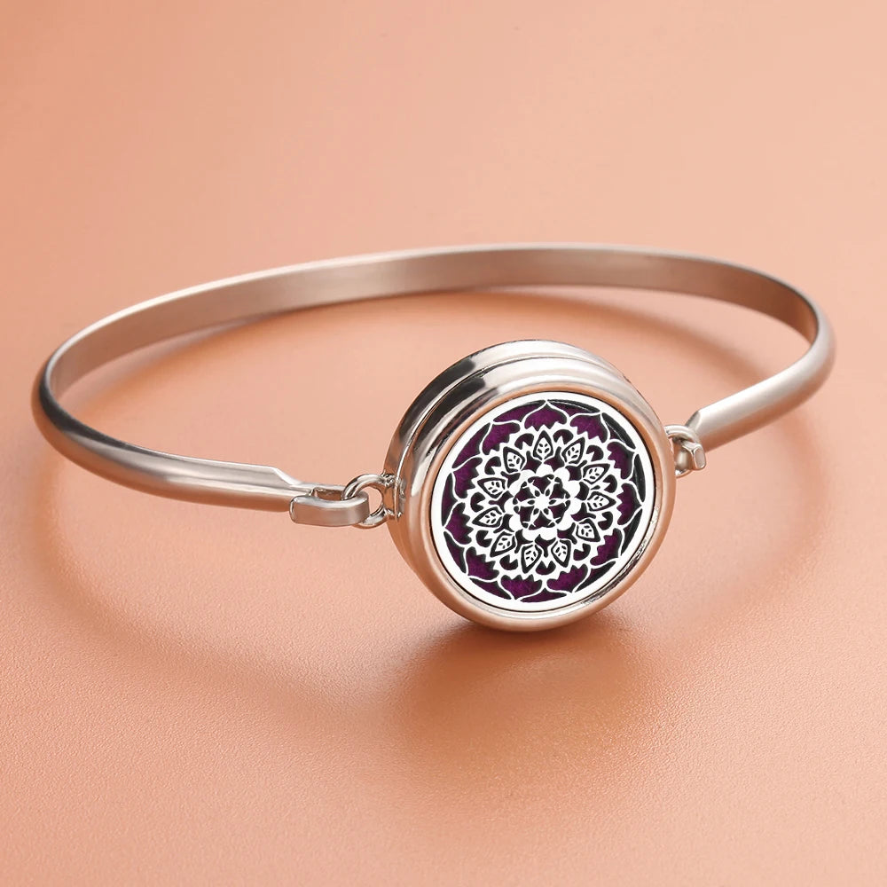 Aromatherapie-Armbänder mit Baum-Diffusor, Manschettenarmband, Parfüm-Armband mit ätherischen Ölen, offenes Medaillon-Armband, Aromaschmuck