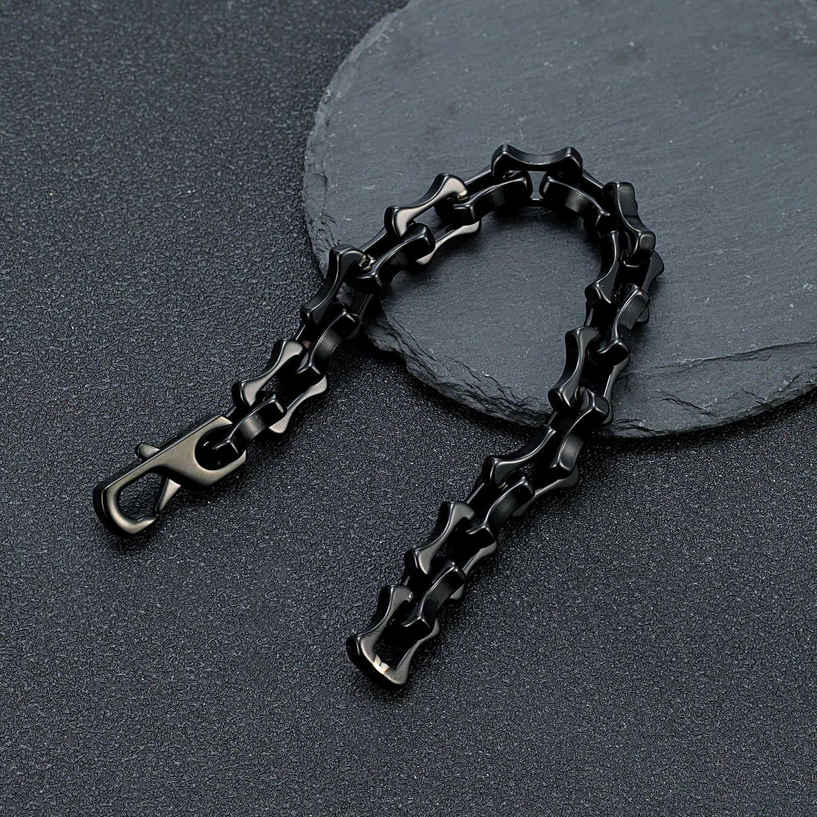 MKENDN Locomotive Retro Oxidized Black 11MM Keel Chain Link Men Trapezoidal Buckle Bracelet Steel Heavy Motorcycle Jewelry
