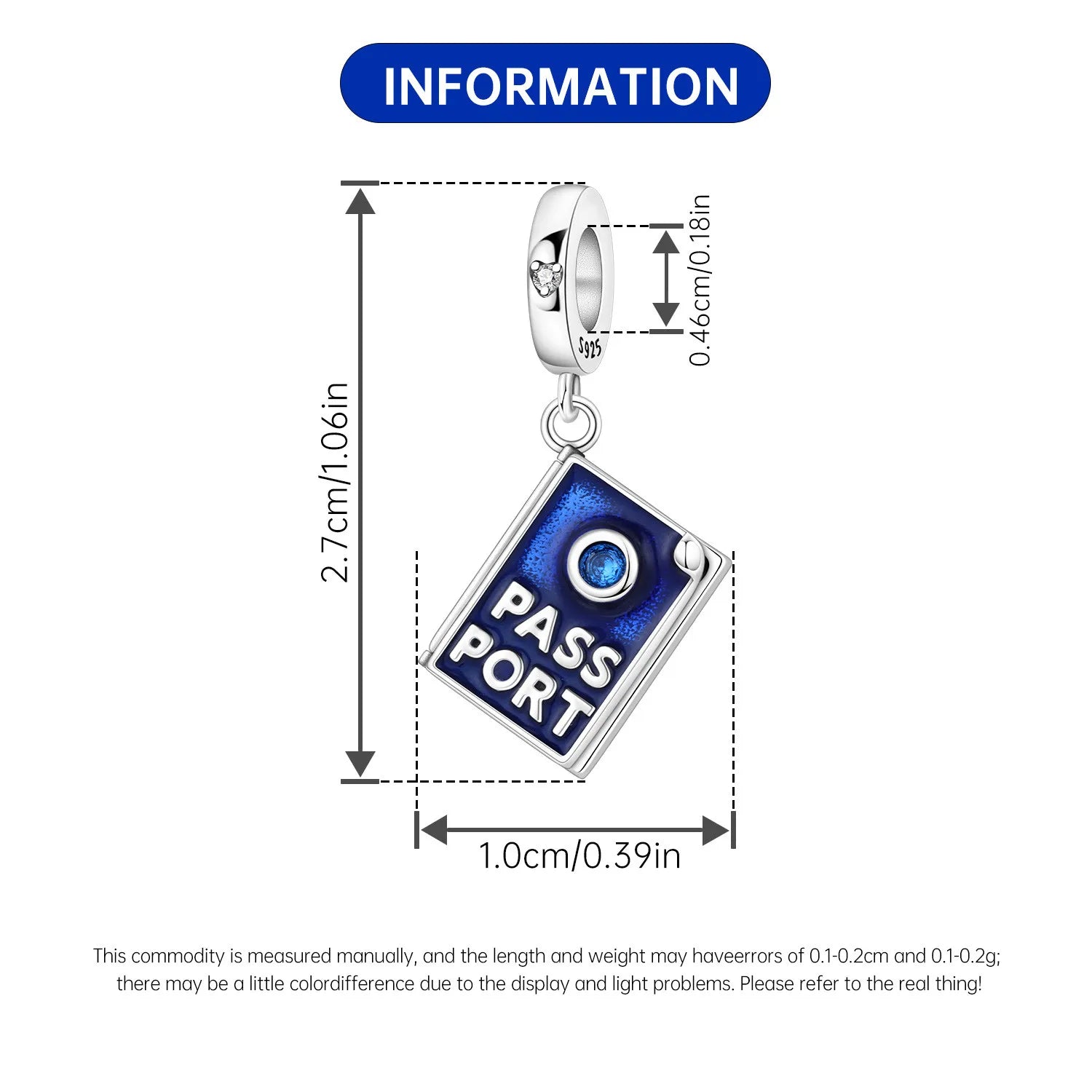 PANPOKI 925 Sterling Silver Blue Can Open Passport Beads Original Pendants Bracelet Charm Jewelry Party DIY Trendy Gifts
