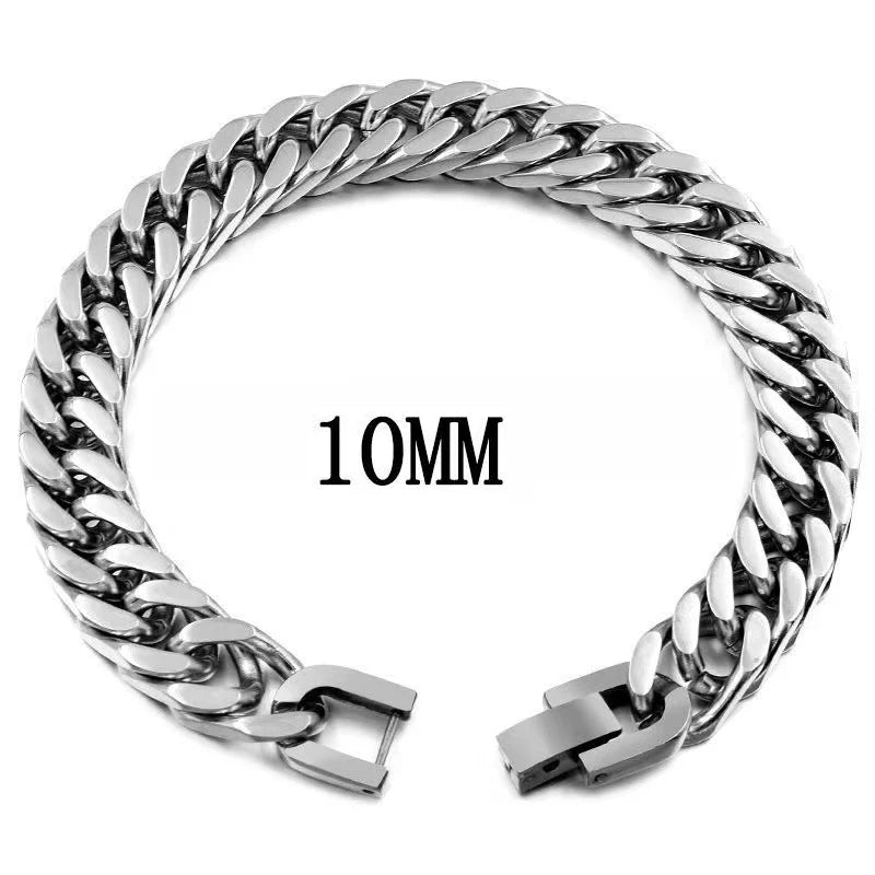 MKENDN 8/10/12MM Cuban Link Chain Bracelets for Men Women Solid Stainless Steel Curb Link Chain Wristband Jewelry Gifts - Madeinsea©