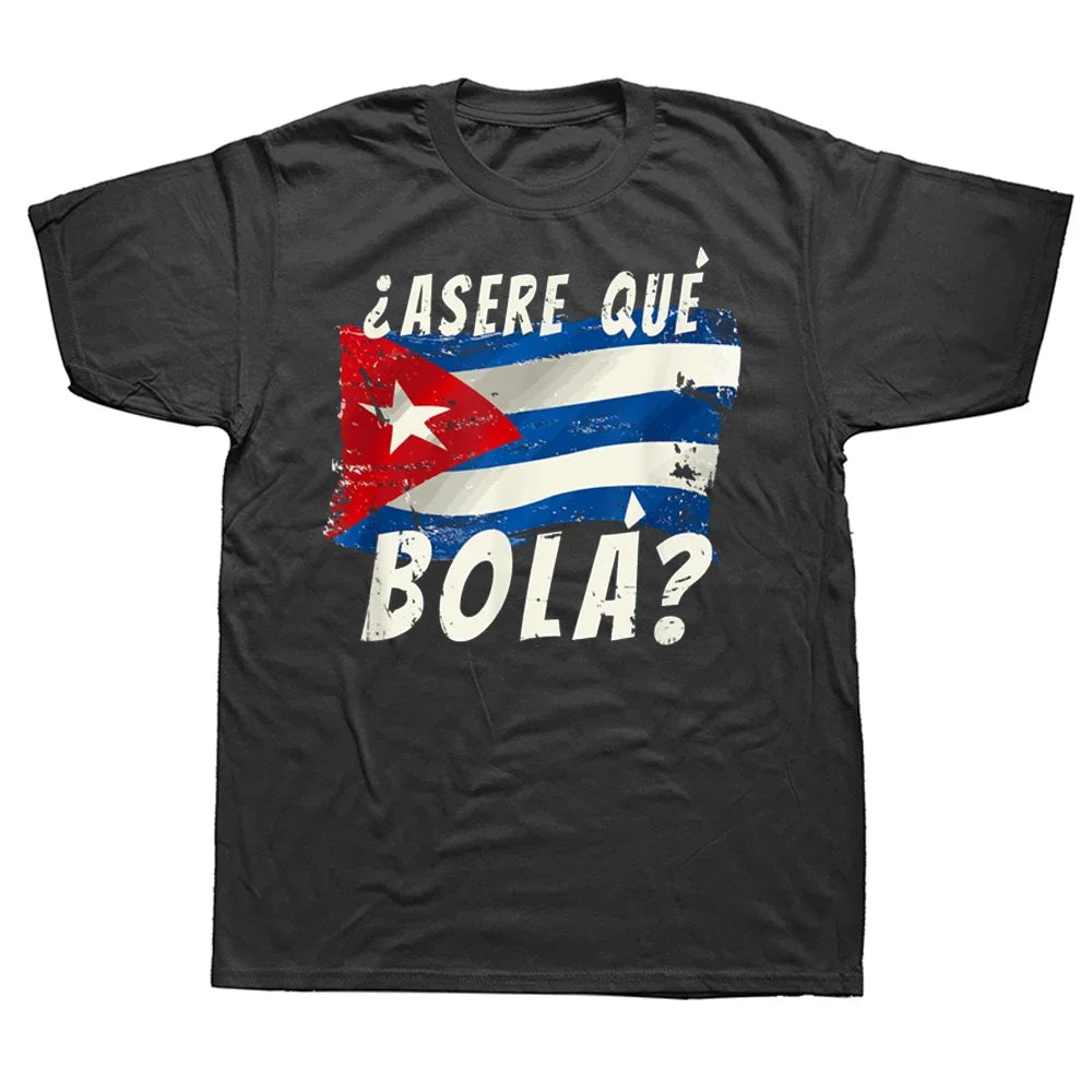 T-shirt d'été à manches courtes en coton avec inscription humoristique « Cuba » et drapeau cubain