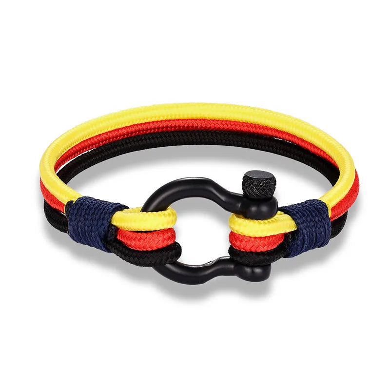 MKENDN Black Stainless Steel Shackle Buckle Men Women Handmade Woven Multilayer Design US France Spain Flag Couple Jewelry Gifts - Madeinsea©
