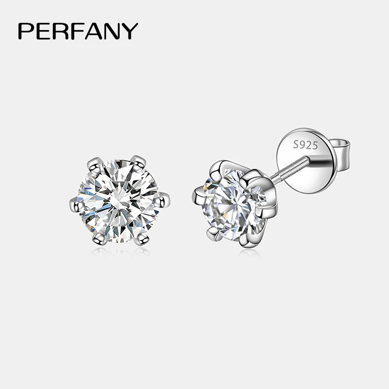PERFANY 0.3-2CT Moissanite Stud Earrings for Women S925 Pure Silver Screw Six Claw Laboratory Diamond Wedding Fashion Jewelry - Madeinsea©