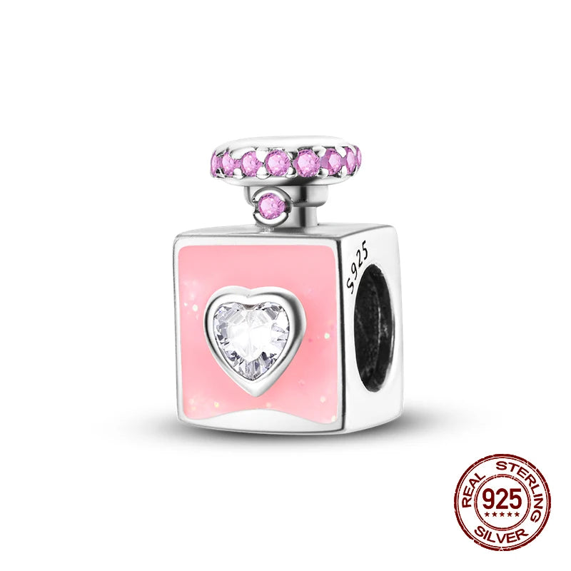 100% 925 Sterling Silver Perfume Headphones Pink Princess Daily Charms Beads Fit 3mm 925 Original Bracelet Fine DIY Jewelry