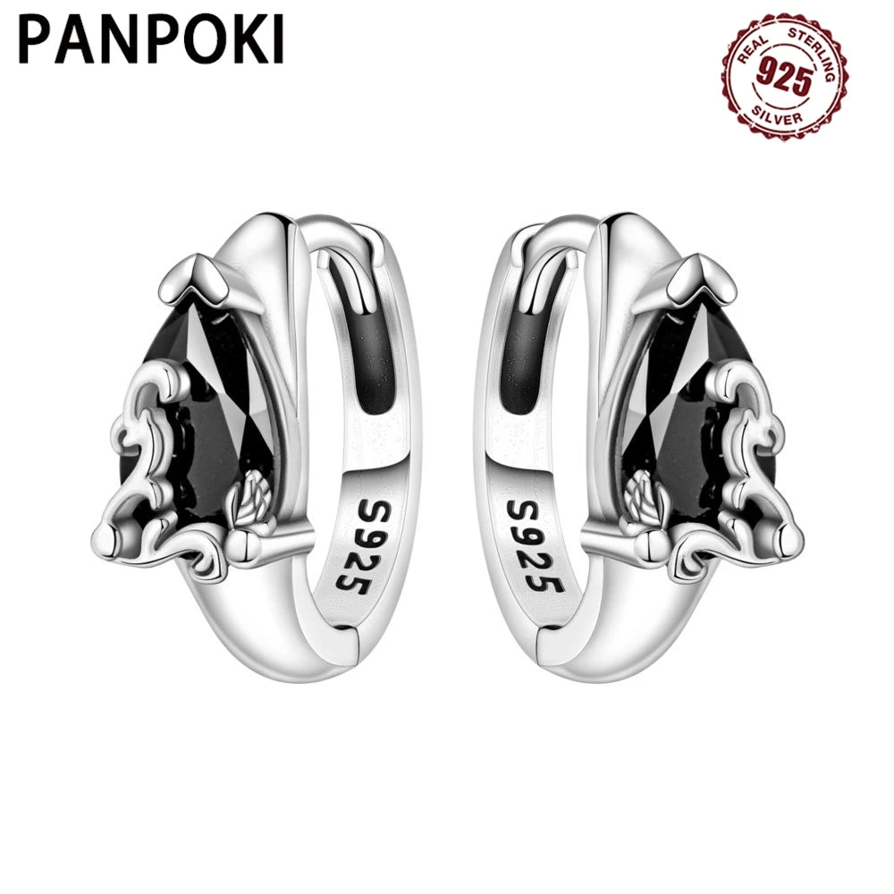 PANPOKI 925 Sterling Silver Vintage Carved Water Droplet Earrings Silver Hoop Earrings For Women Jewelry Original Party Gifts