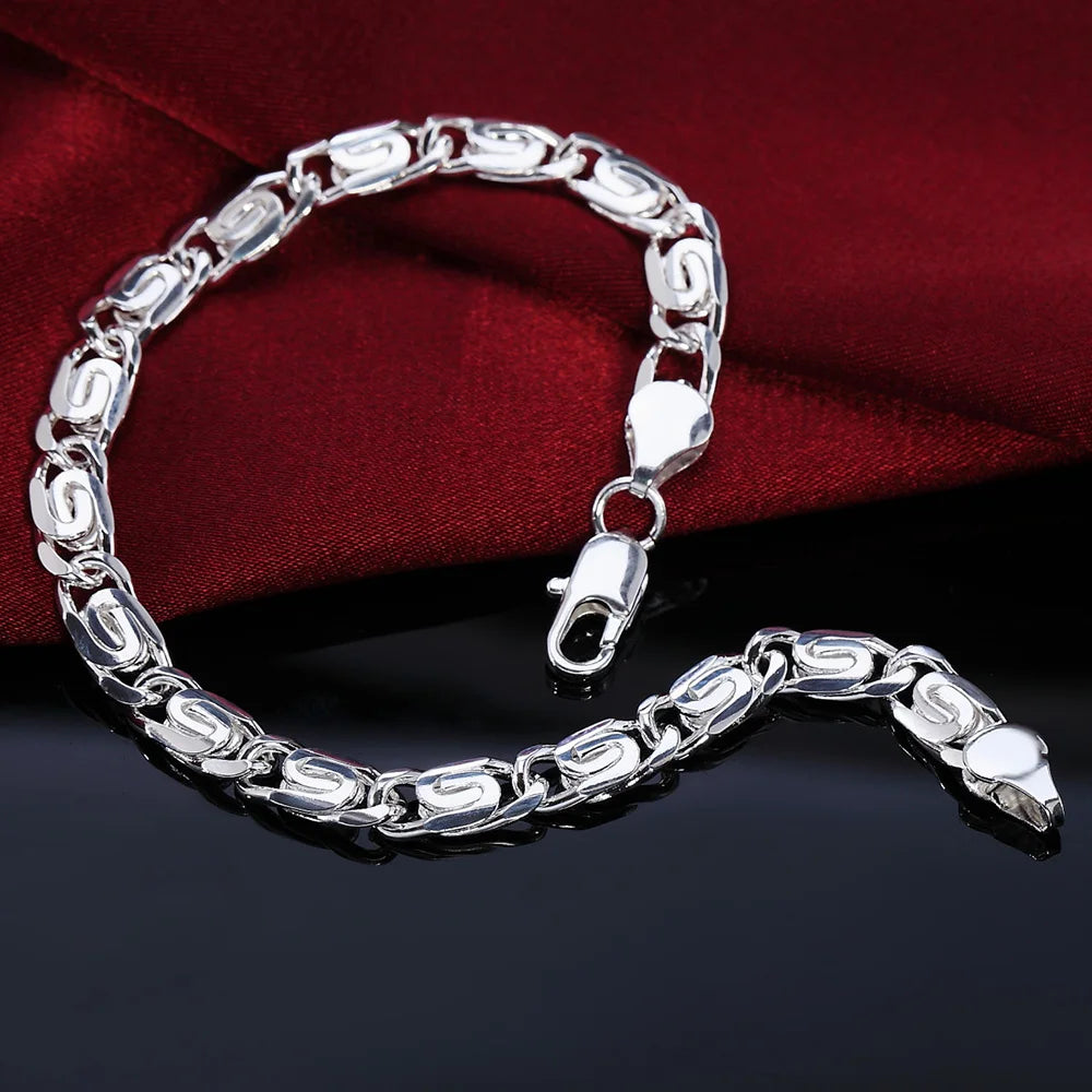 Noble 925 Sterling Silver Square Solid Chain Bracelet for Women Men Charm Party Gift Wedding Fashion Jewelry - Madeinsea©