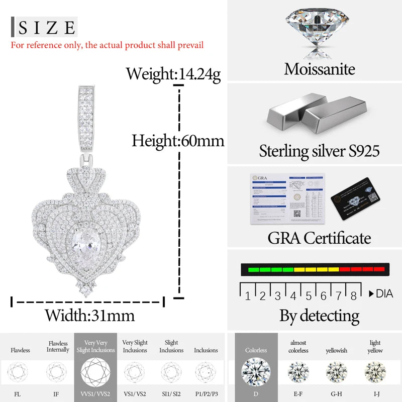 Pendentifs unisexes TUHE de haute qualité en moissanite D VVS sertis de pierres, style hip-hop
