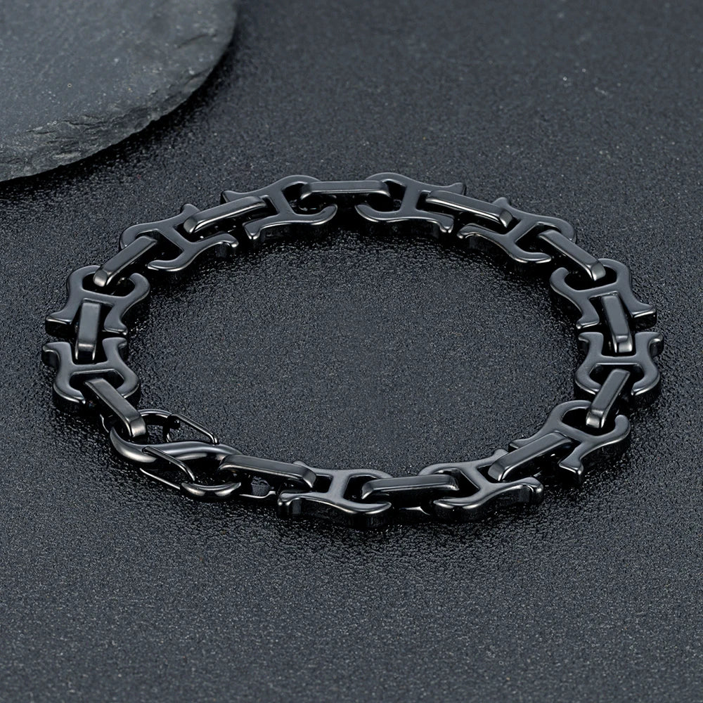 MKENDN Chunky Retro Violin Link Chain Bracelets for Men Vintage Antique Stainless Steel Horseshoe Link Wristband Cool Jewelry