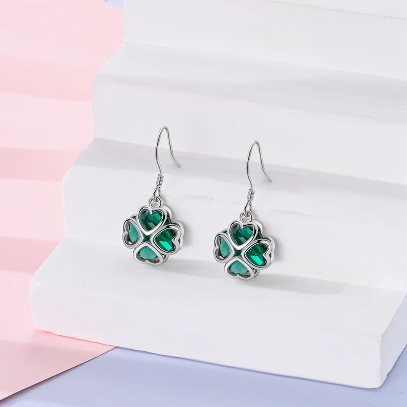 New Style 925 Sterling Silver Gemstone Lucky Four Leaf Clover Earrings Eardrop Simple Fine Jewelry Women Fashion Party Gift