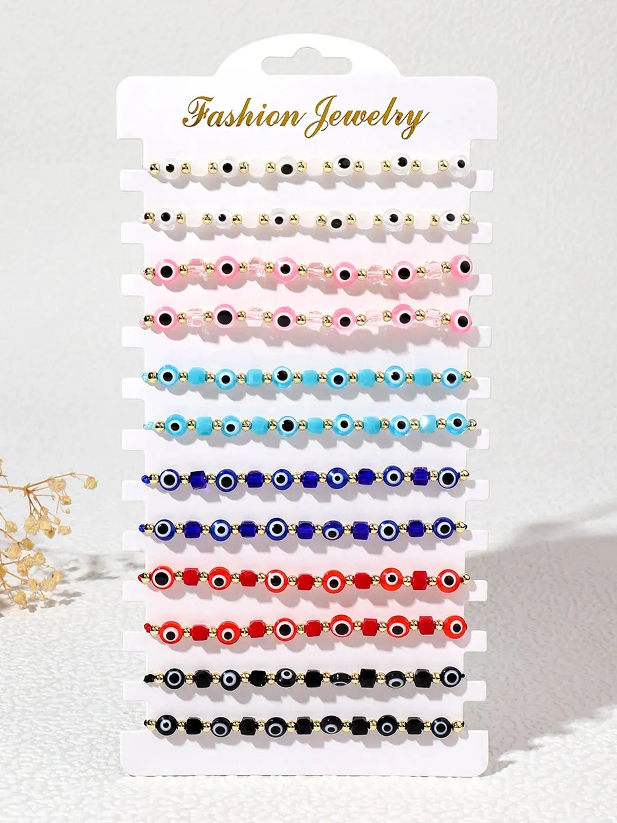 12pcs New Evil Eye Square Crystal Bracelet Handmade Prayer Bangles Adjustable Anklets Wrist Jewelry Gift for Friend