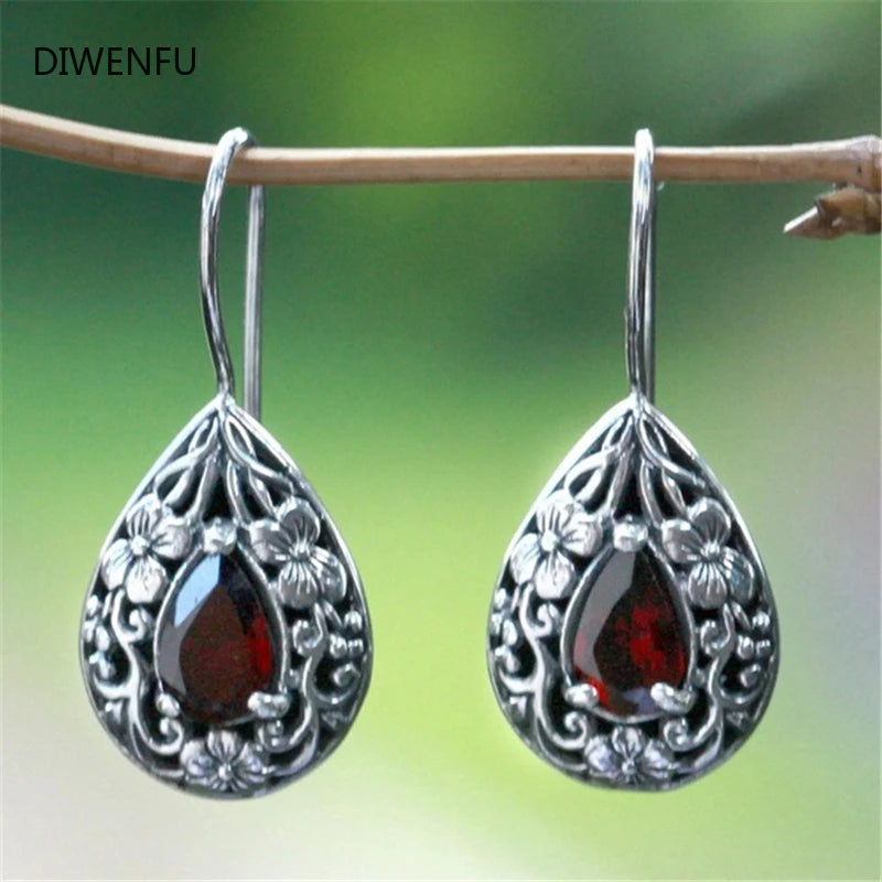 Natural Ruby Earrings for Women 925 Silver Water Drop Pear Earrings Carved Red Topaz Gemstone Garnet Earrings Luxury Jewelry