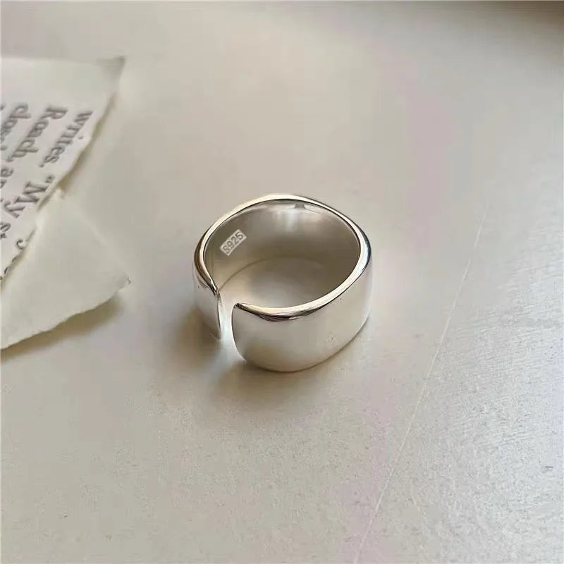 925 Sterling Silver Simple Ring For Women Fine Jewelry Finger Adjustable Open Vintage Smooth Ring For Party Birthday Gift
