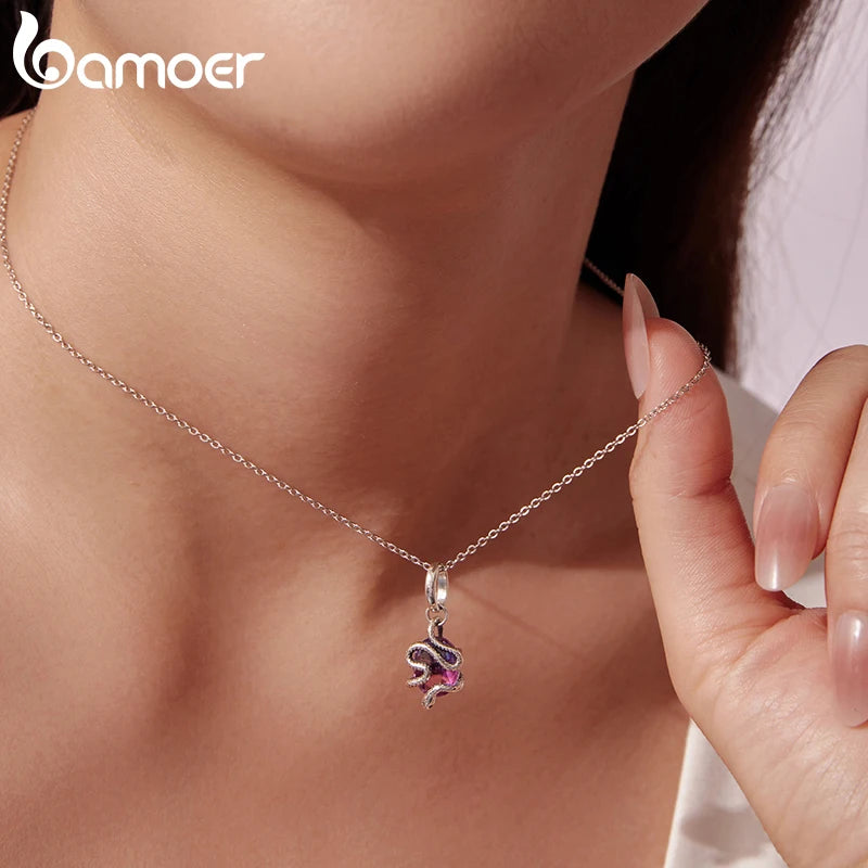 Bamoer 925 Sterling Silver Mystery Medusa Charm Transparent Glass Serpent Pendant  for Women Bracelet Accessories DIY Punk Gift