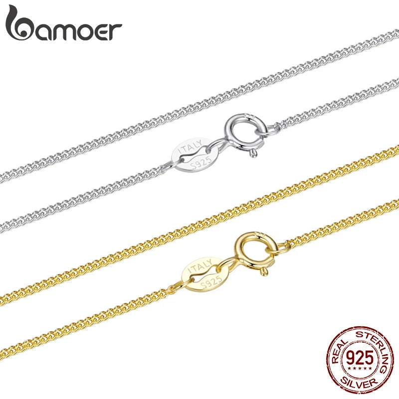 BAMOER Halskette aus massivem Gold über 925er Sterlingsilber für Damen und Mädchen, 1,2 mm Seitenkette, superdünn und robust