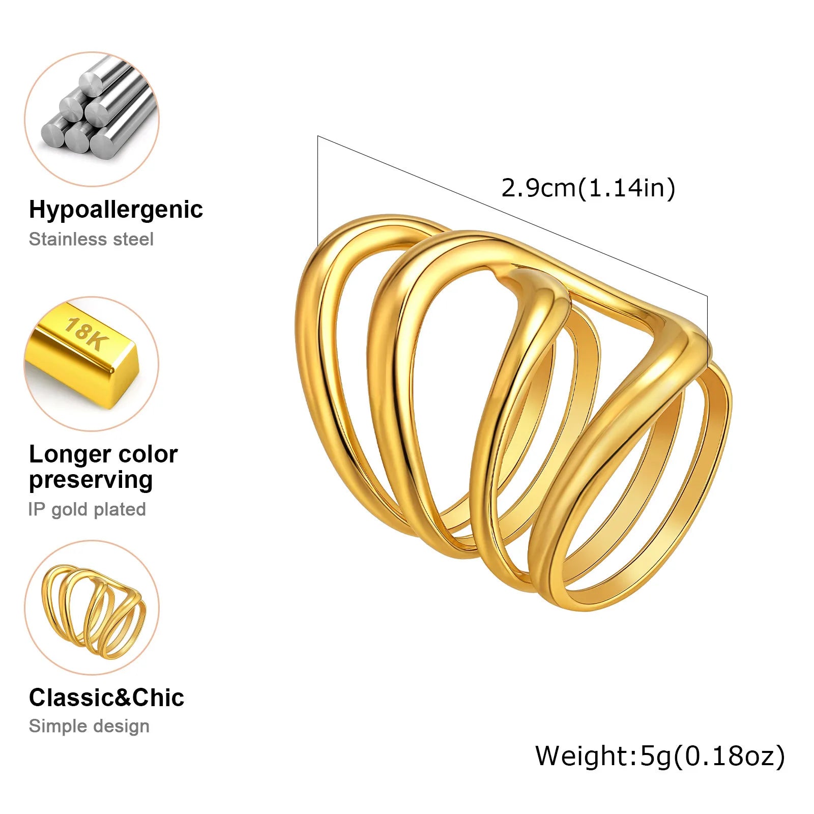 Vnox New Design Irregular Unusual Ring For Women,Stainless Steel Female Fashion Daily Party Jewelry,Aesthetic Style Finger Ring