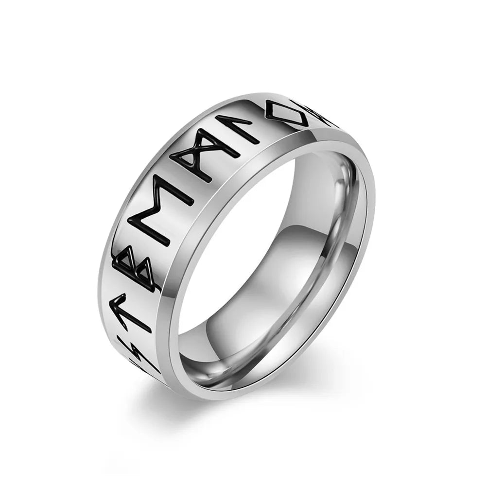 MKENDN Simple Vintage Oxidized Black Viking Style Norse Runes Amulet Rings For Men Women Stainless Steel Finger Jewelry Gifts - Madeinsea©