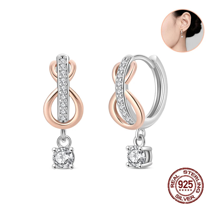 New Original 925 Sterling Silver Hoop Earrings Rose Gold Color Zircon Studs Earring For Women Luxury Wedding Engagement Gift
