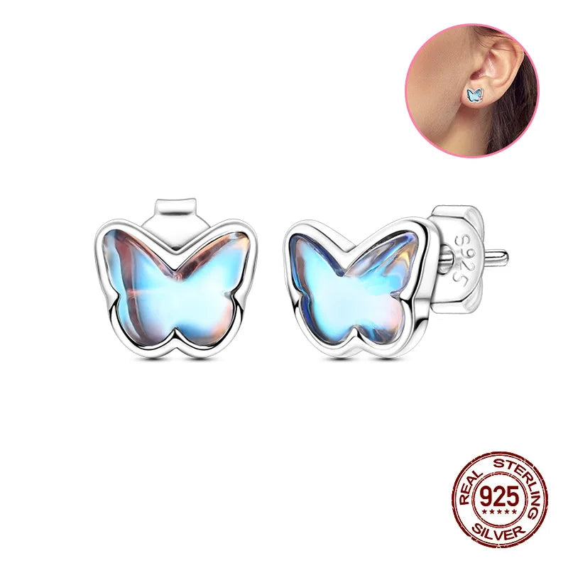 Crystal Zircon 100% 925 Sterling Silver Earrings Butterfly Zirconia Silver Stars Stud Earrings For Women Sterling Silver Jewelry
