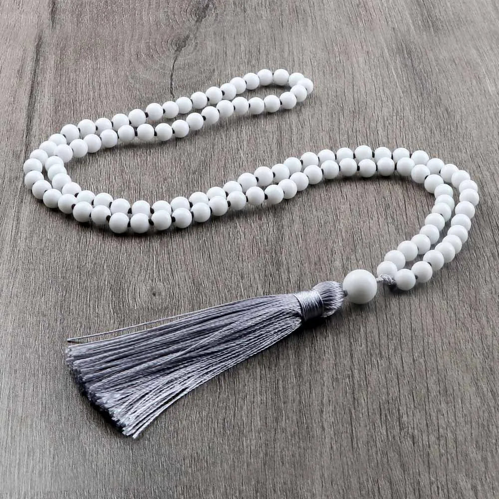 108 Mala Beaded Tassel Necklace Tiger Eyes Turquesa Meditation Yoga Jewelry Women Malachite Bohemian Ethnic Amazonite Necklace