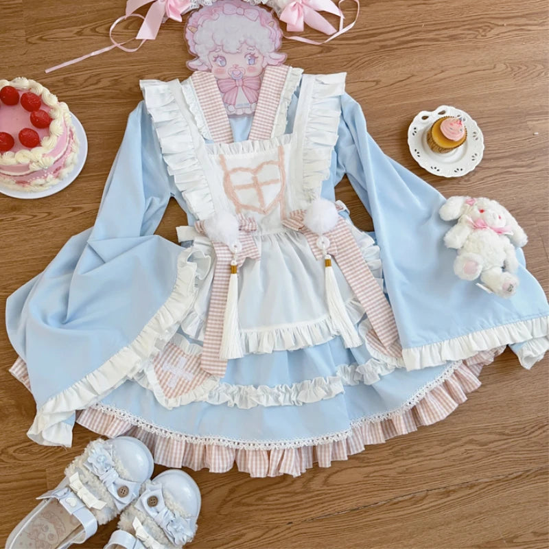 Anime Lolita Maid Dress Set Women Sweet Japanese Kimono Halloween Cat Cosplay Costumes Party Dresses Gothic Y2k Girls Cute Dress